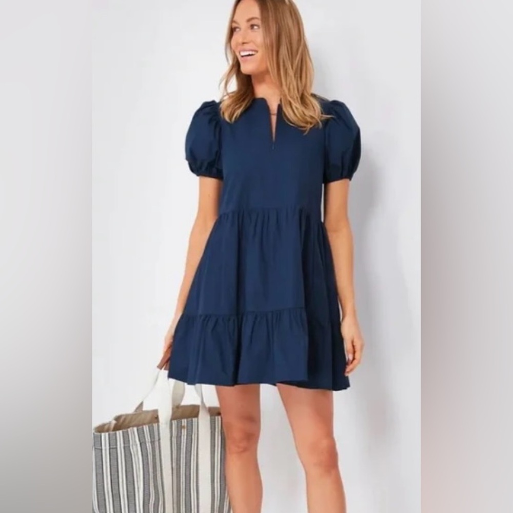 Tuckernuck Navy Puff Sleeve Mini Dress